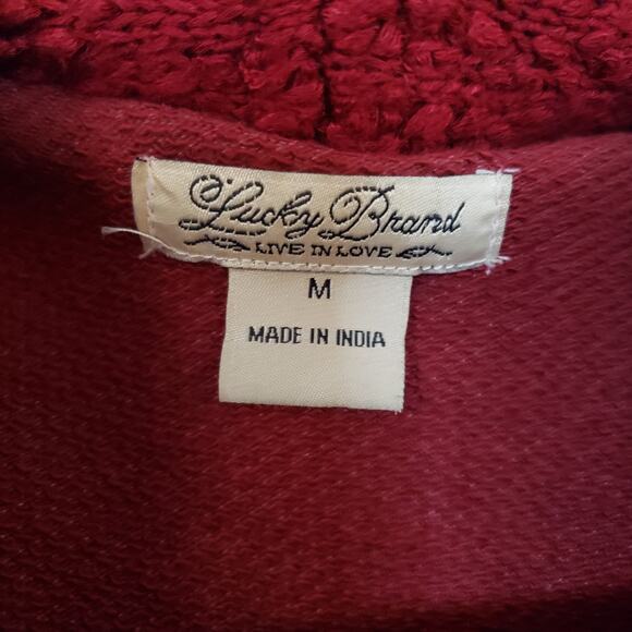 Lucky Brand Viscose & Cotton Open Waterfall Cardigan Mixed Media Red Medium - Picture 6 of 8